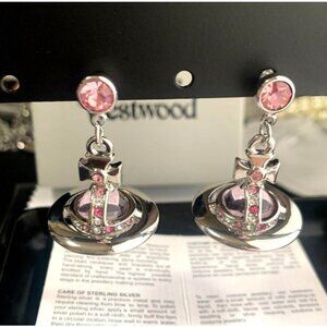 Vivienne Westwood Tiny Orb Earrings Silver Pink Jewelry with drawstring